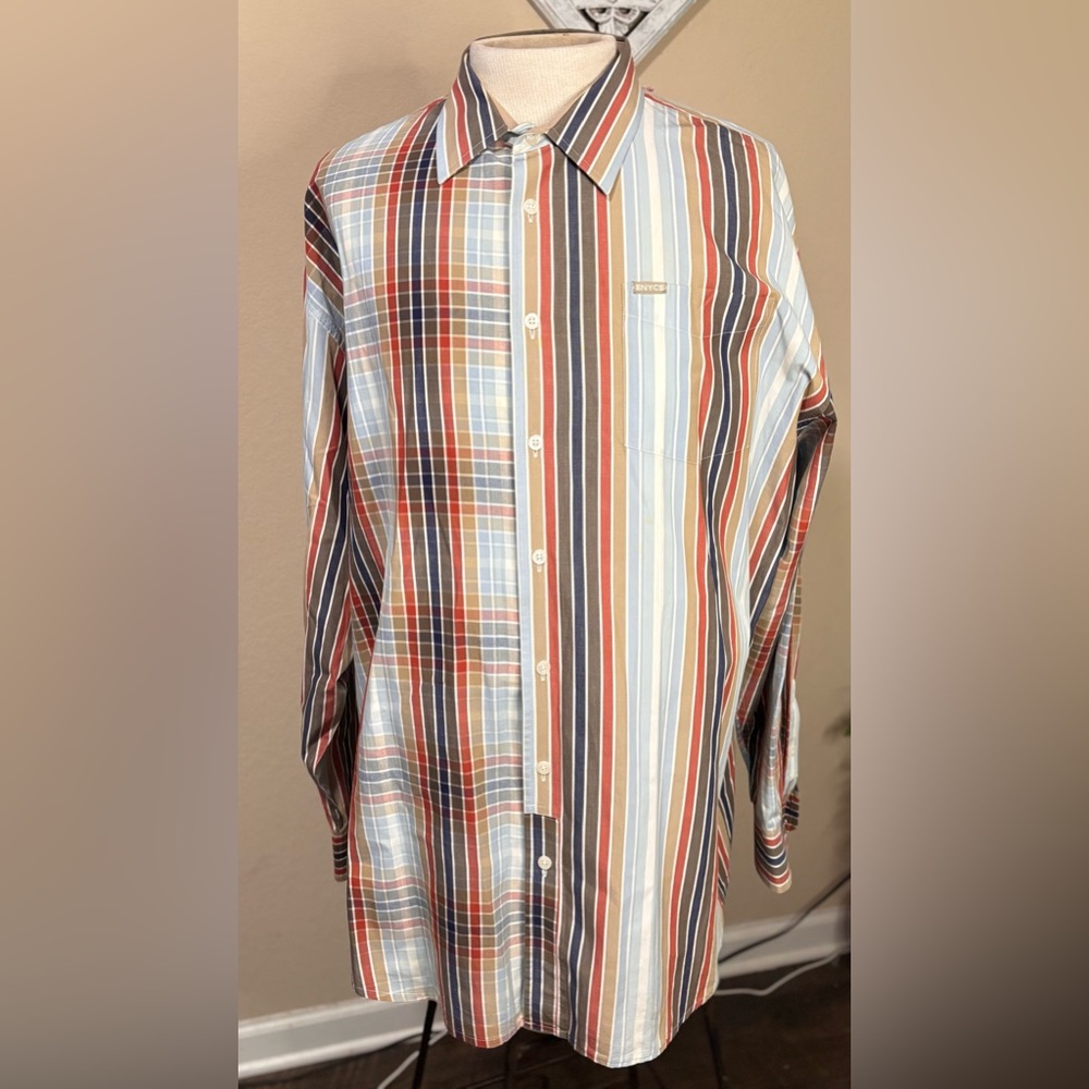Vintage ENYCE Shirt Mens Big N Tall Multicolor Casual Long Sleeve Button Down